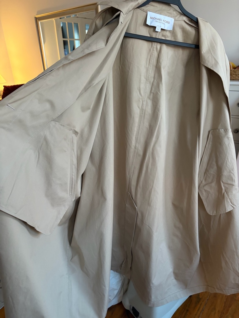 Michael Kors Collection Italian Made Oversized‎ Trench Coat Sand Minimalist OS - Picture 6 of 15